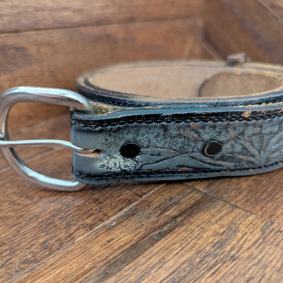 Brushy Creek Embossed Distressed Gray Leather Eagle Belt Sz 32 - Picture 12 of 13